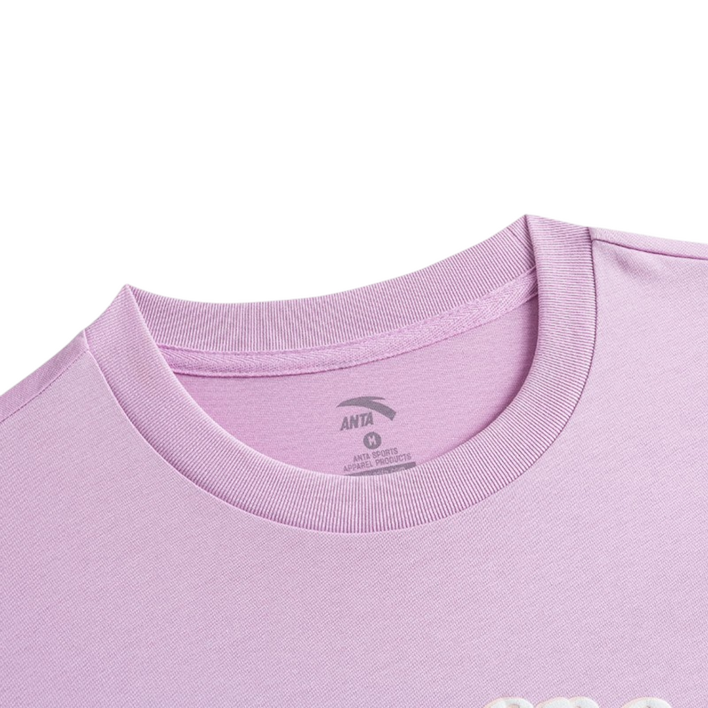 FRG light purple short sleeve crew neck t-shirt with ribbed collar and printed interior label