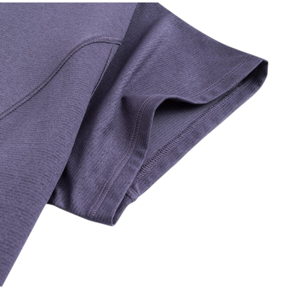 FRG ANTA A-Cool III purple running t-shirt sleeve detail showing lightweight breathable polyester fabric texture