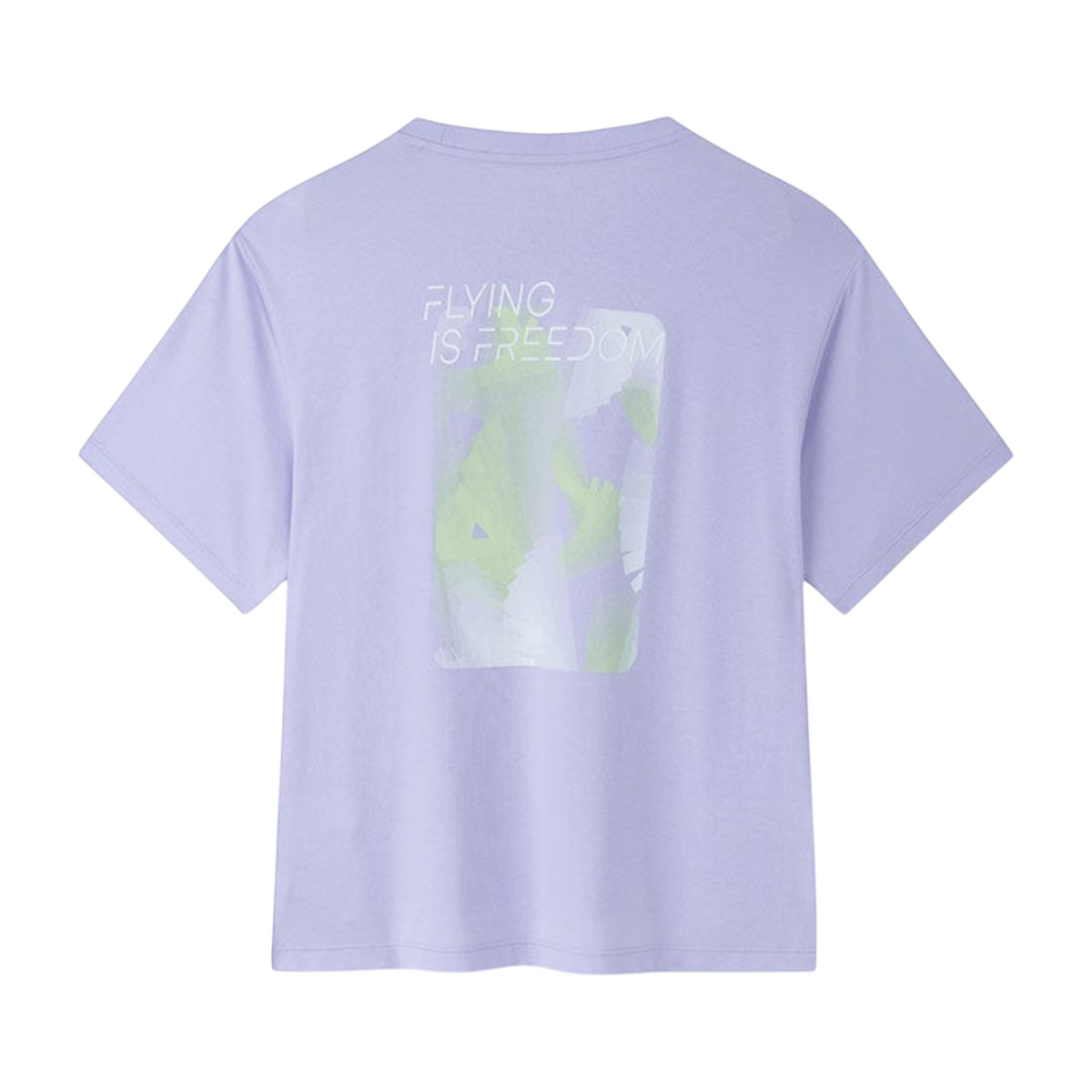 FRG ANTA purple short sleeve t-shirt with Flying Is Freedom graphic print on the back, made from soft cotton blend.