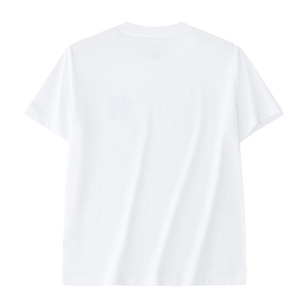 FRG white short sleeve crew neck t-shirt, back view, simple casual cotton tee