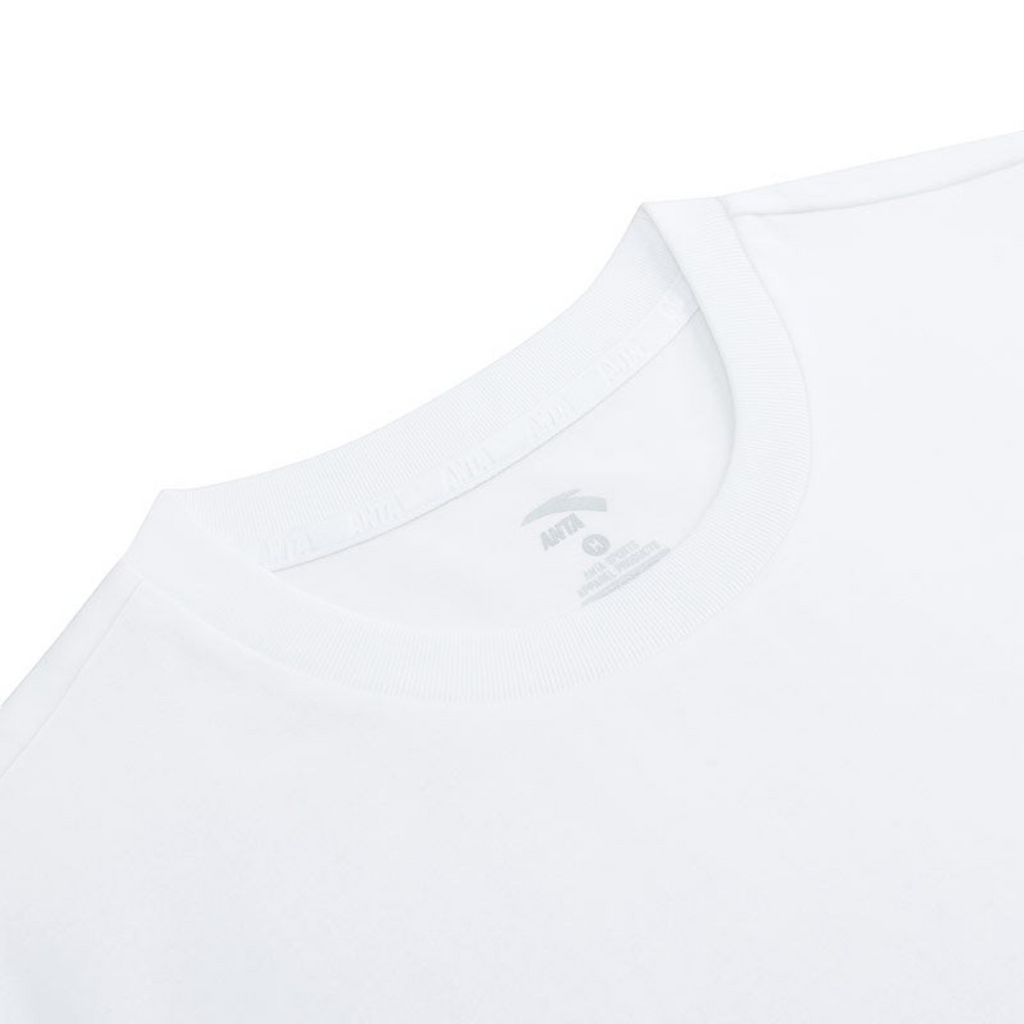 FRG white short sleeve crew neck t-shirt with ribbed collar and interior branding detail