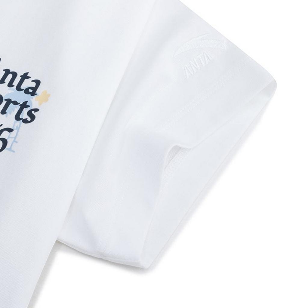 FRG white short sleeve t-shirt with embroidered logo detail on the sleeve and graphic print on the chest