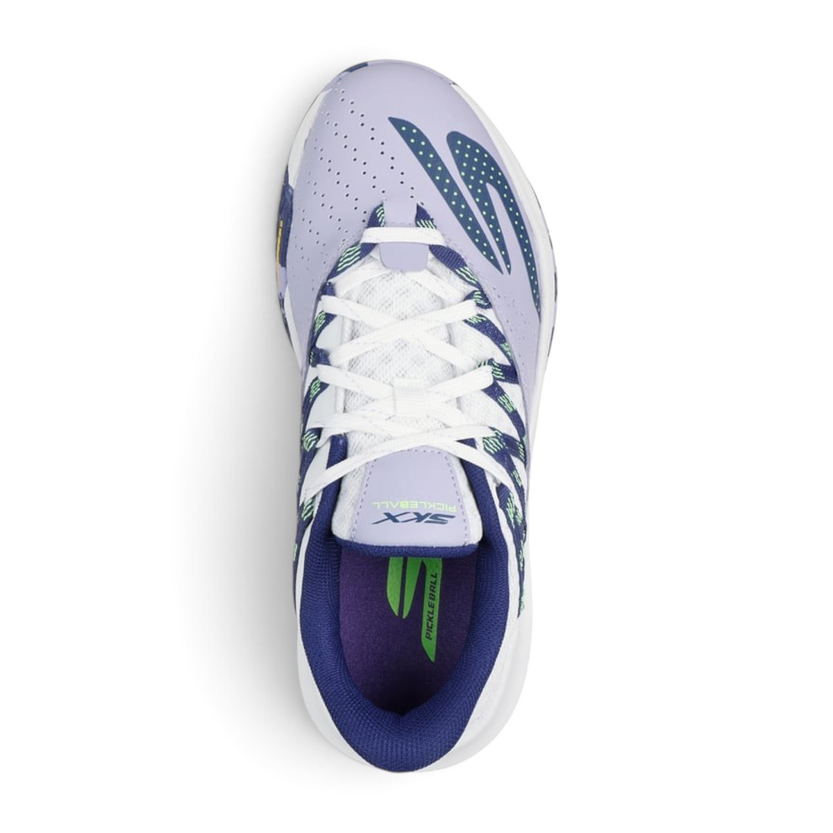 FRG Skechers Viper Court Rally pickleball sneakers in white and purple with supportive lace-up design