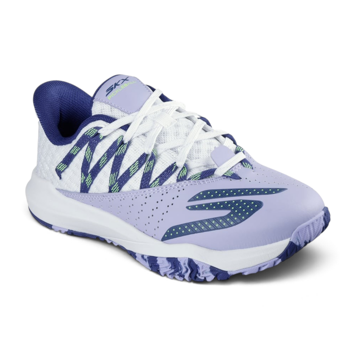 FRG Skechers VIPER COURT RALLY pickleball sneakers in white and purple with supportive lace-up design