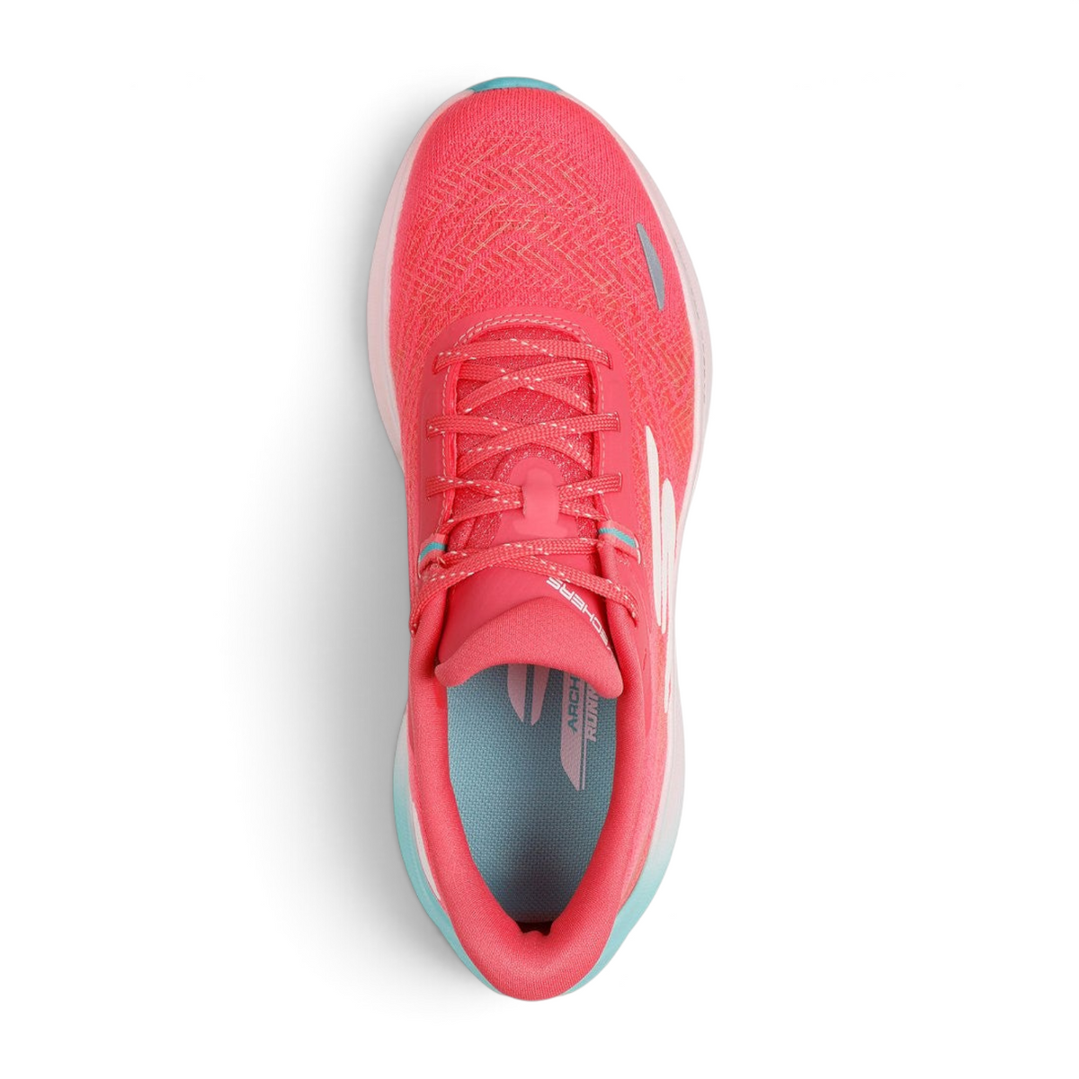 FRG Skechers Aero Spark coral performance running shoe with breathable mesh upper and Arch Fit insole top view