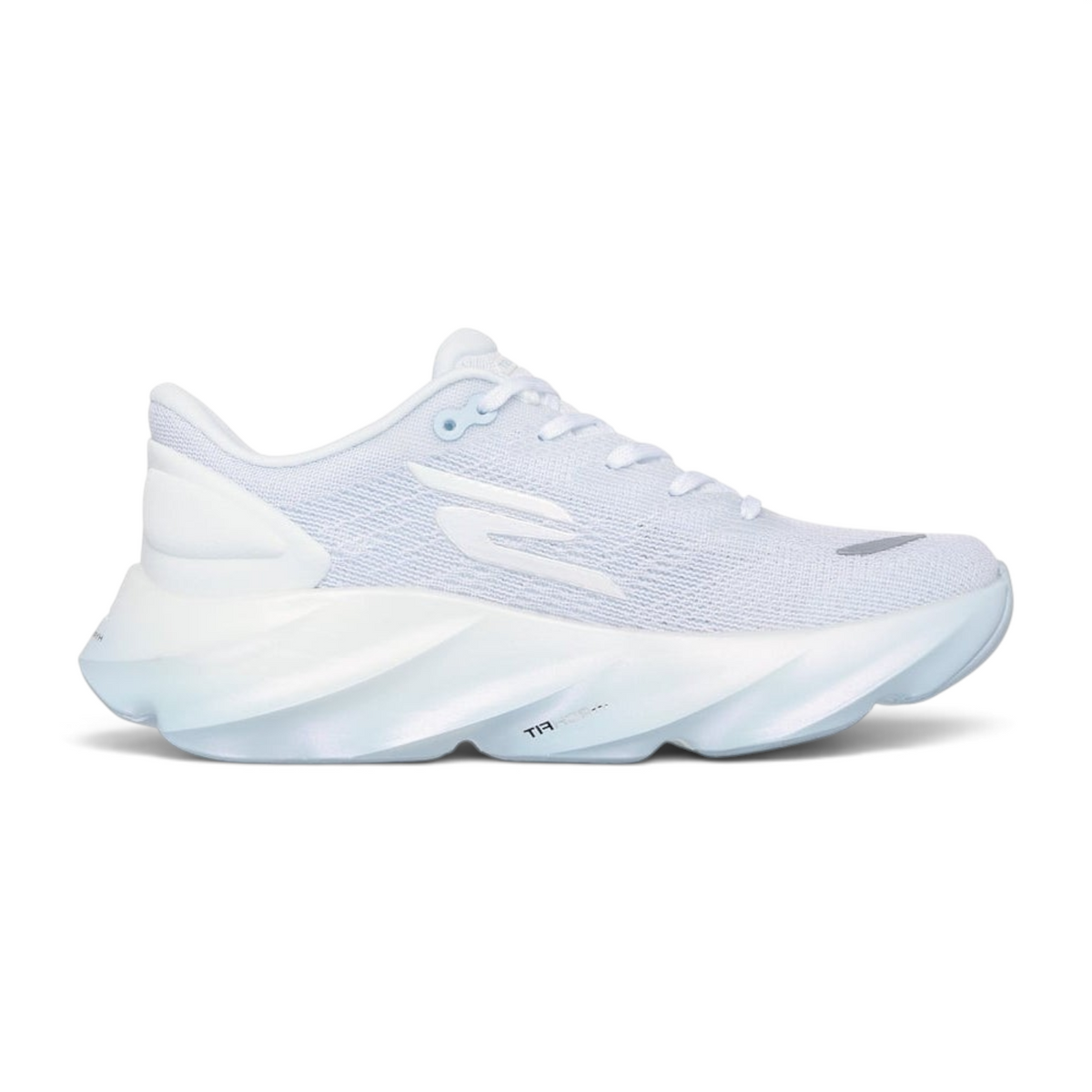FRG Skechers Aero Burst running shoe in white and light blue with breathable mesh and cushioned HYPER BURST midsole.