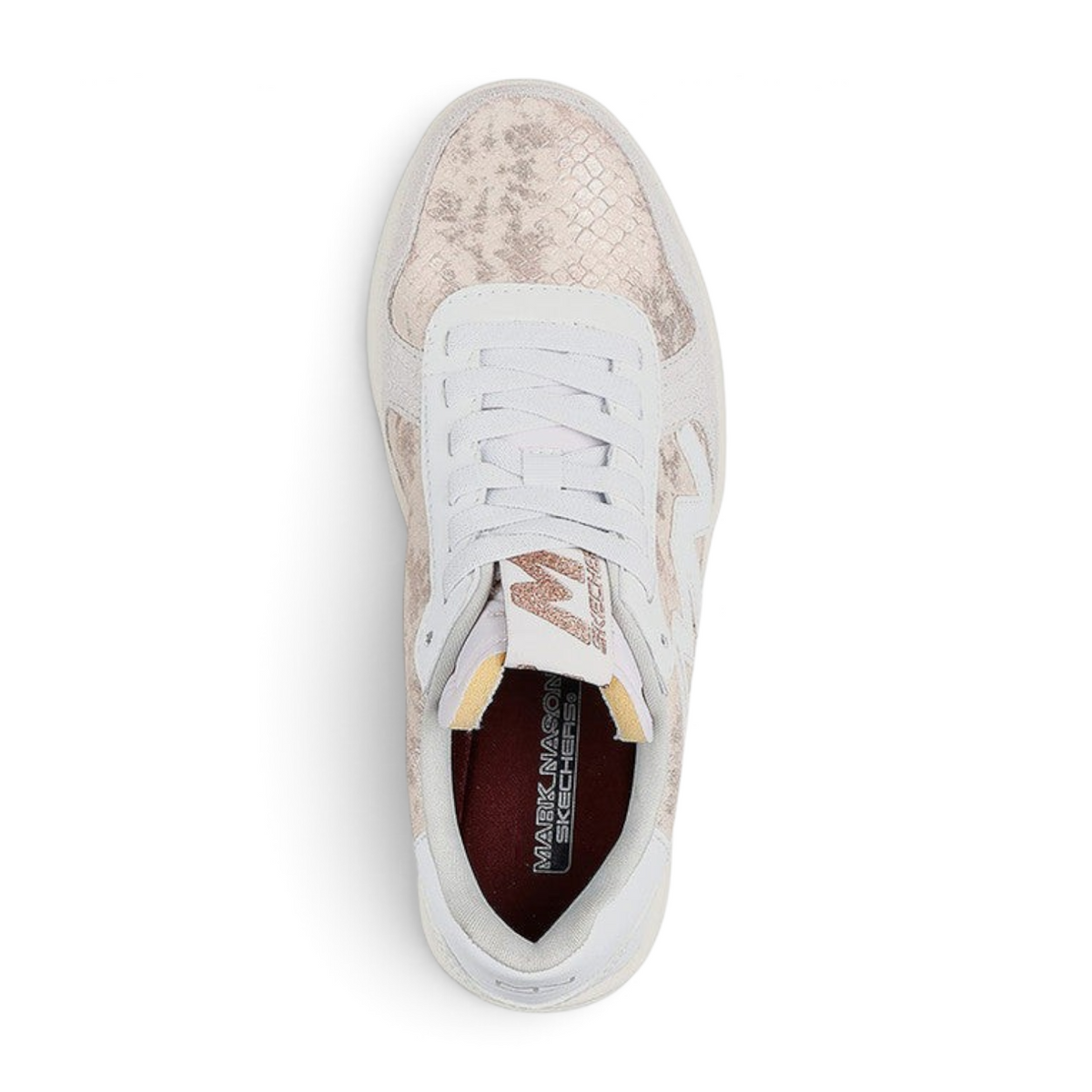 FRG Skechers Mark Nason New Wave Cup Palms sneaker in gold and white with a snakeskin-textured finish