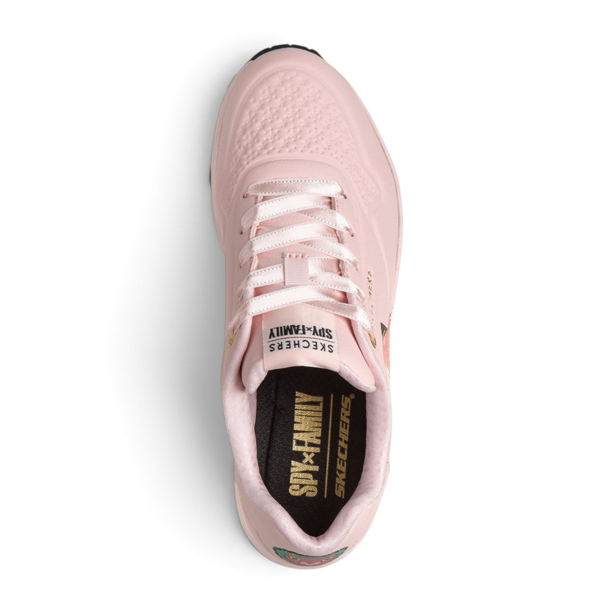 FRG Skechers UNO SPY x FAMILY pink durabuck sneakers with Anya Forger character graphics and lace-up closure