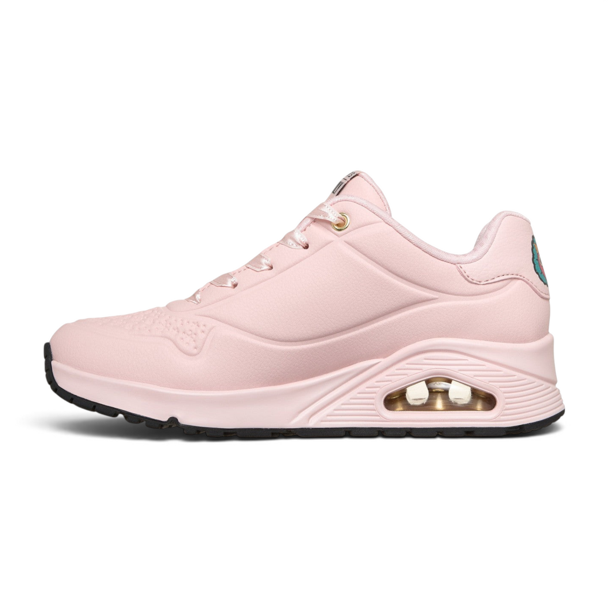 FRG Skechers UNO SPY x FAMILY pink durabuck sneaker with Anya Forger inspired graphics and visible air cushioning