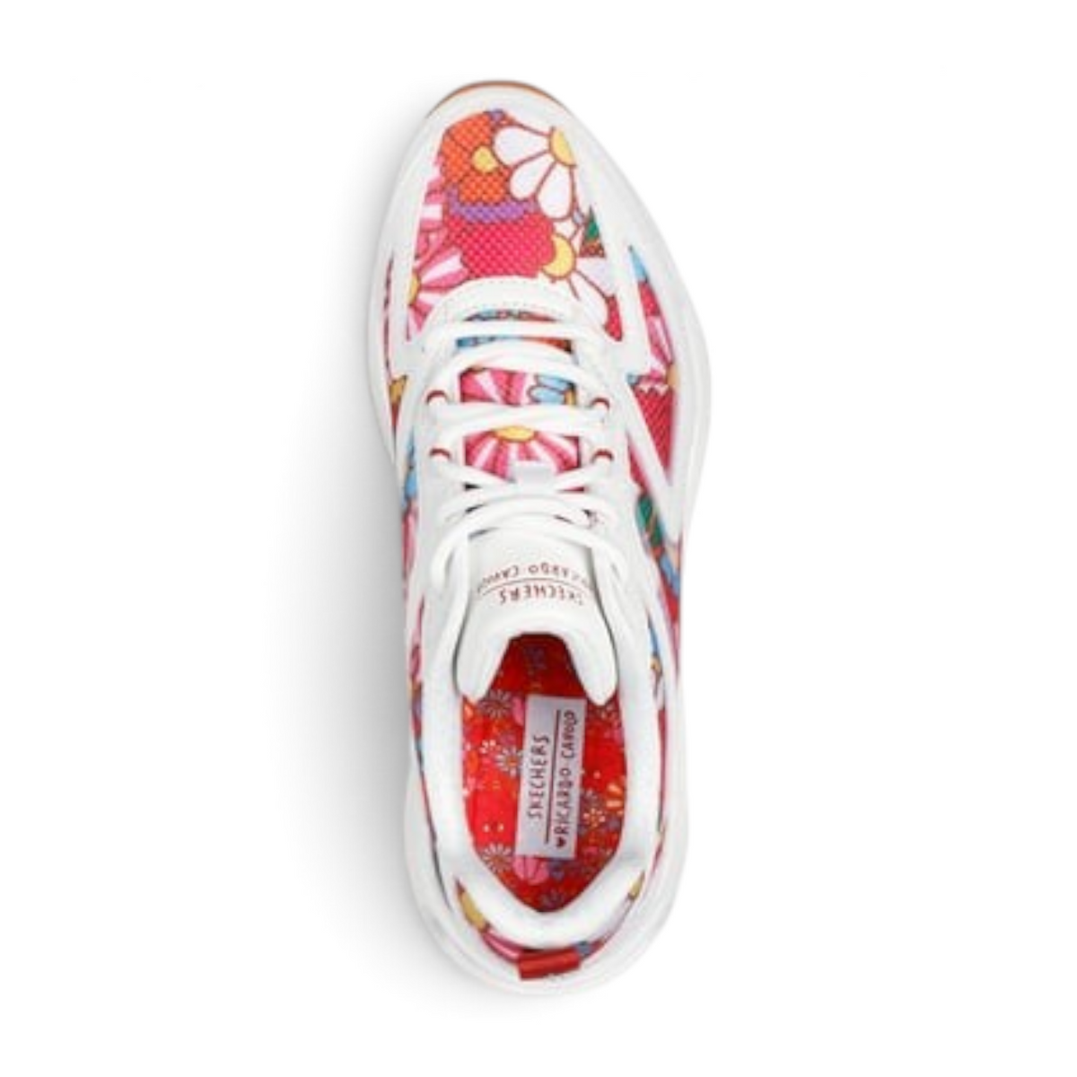 FRG TRES-AIR UNO sneaker featuring a vibrant red and white floral pattern with artistic graphic details