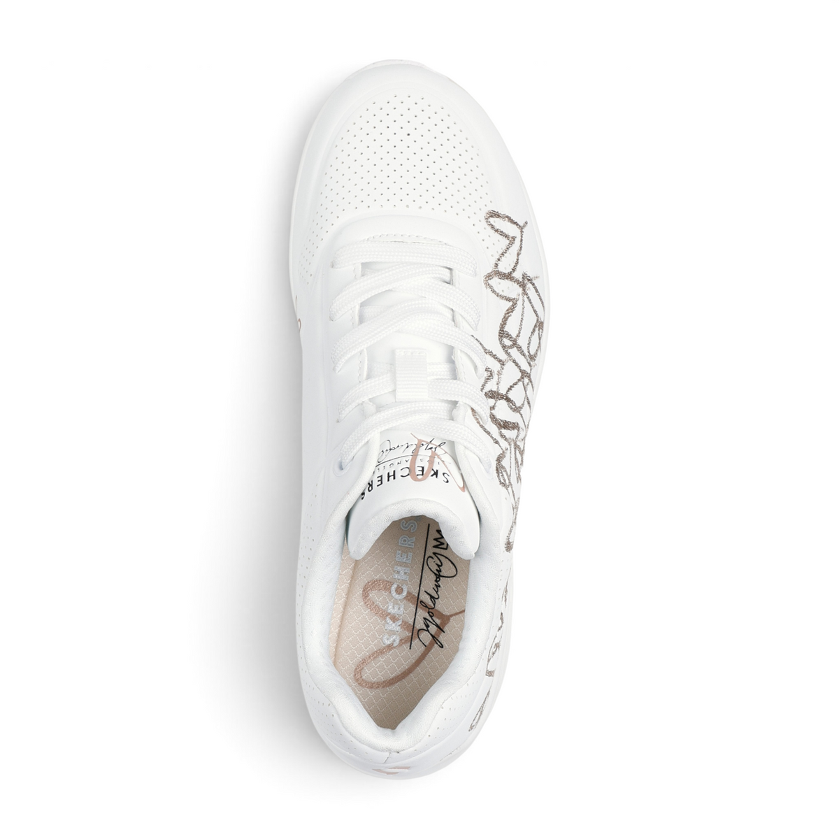 FRG UNO Golden Heart white sneaker with perforated leather upper and metallic gold heart detailing on the side