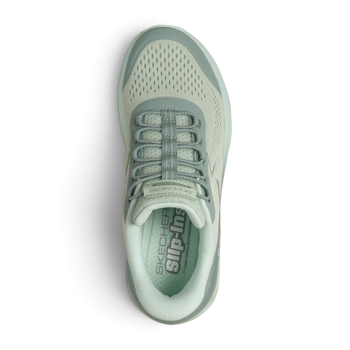 FRG Skechers Glide-Step green mesh slip-in walking shoe with cushioned midsole and breathable upper