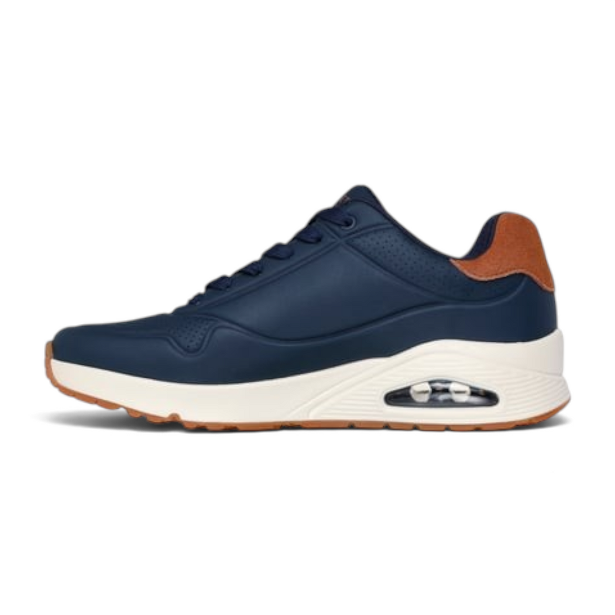FRG UNO SUITED ON AIR navy blue sneakers with tan suede heel detail and white cushioned sole
