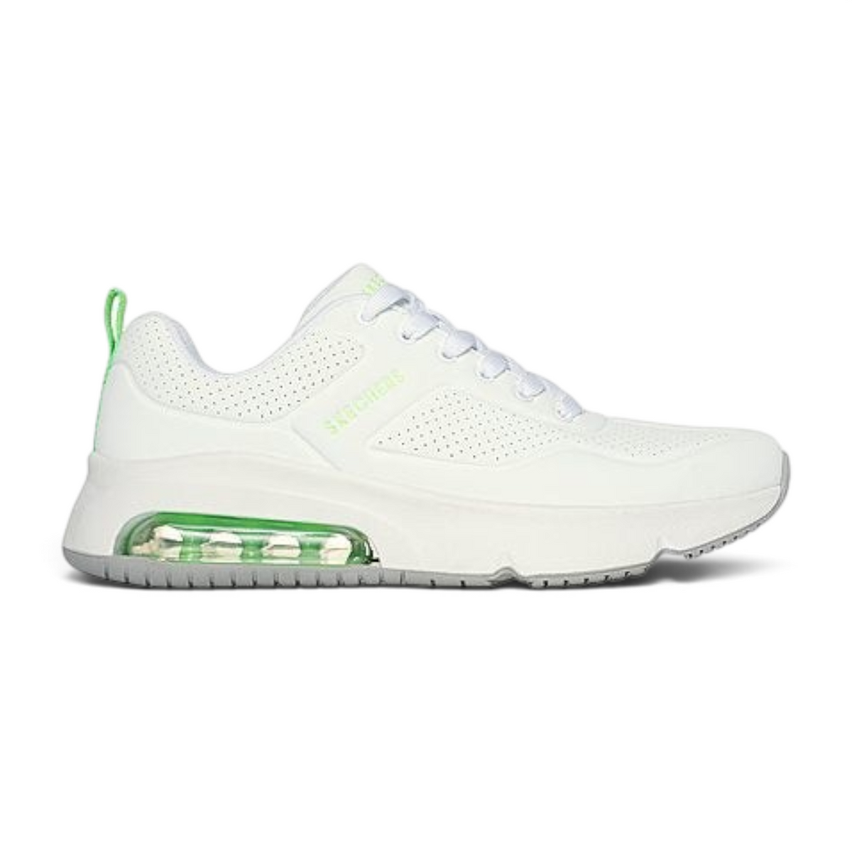 FRG UNO EVOLVE INFINITE AIR white sneaker with perforated upper and lime green air-cushioned heel unit