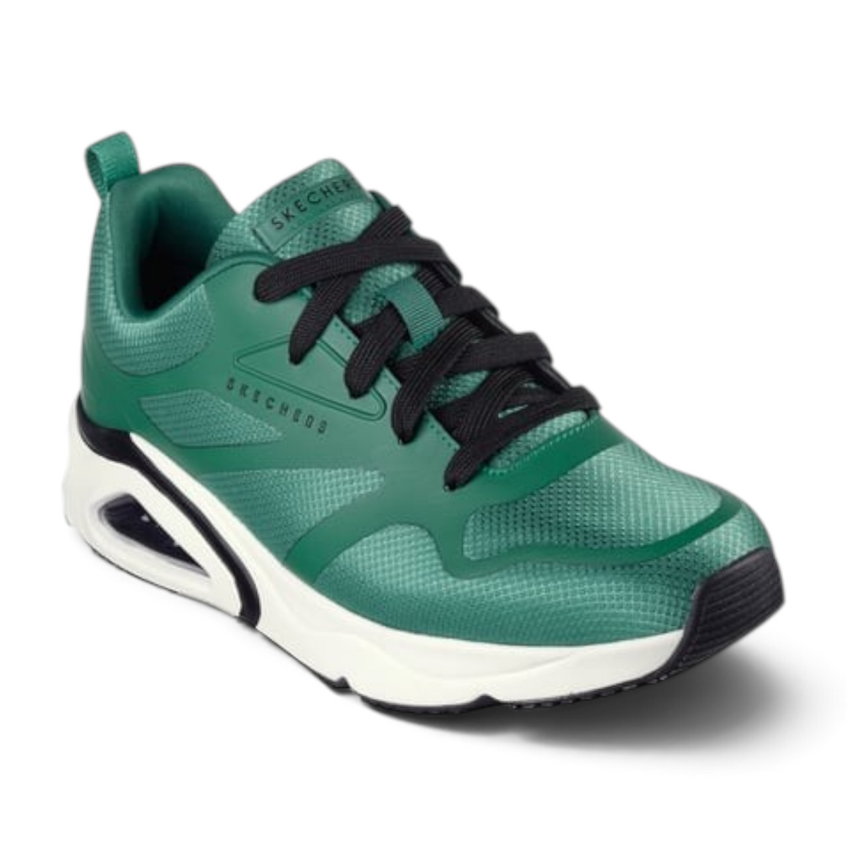 FRG Skechers Tres-Air Uno green mesh sneakers with black laces and visible air-cooled memory foam midsole