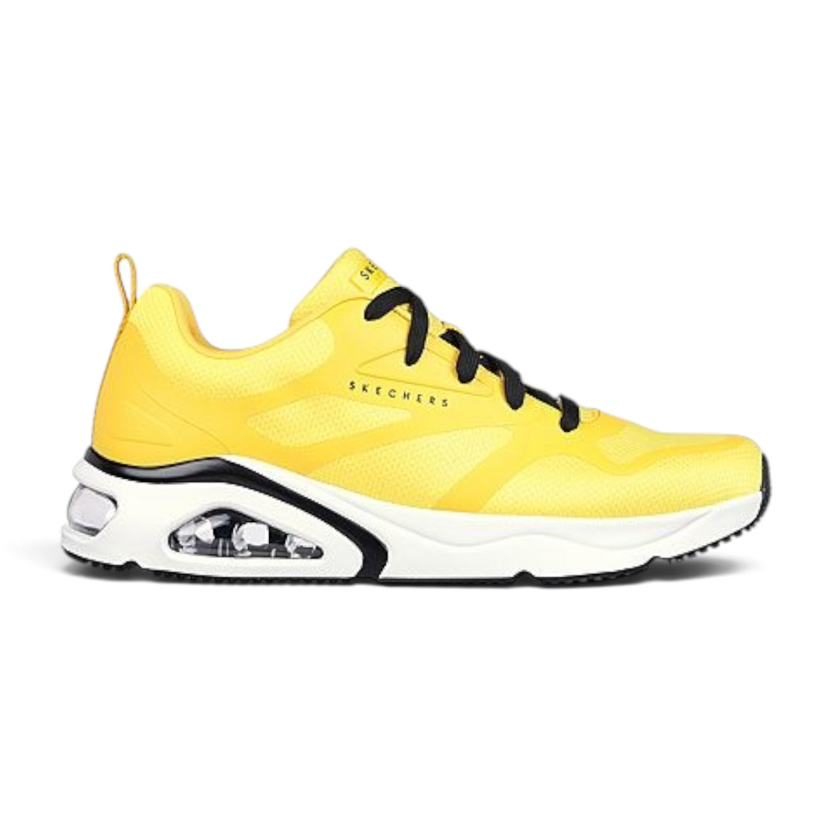 FRG Skechers Tres-Air Uno yellow athletic sneaker with visible Skech-Air midsole and black laces