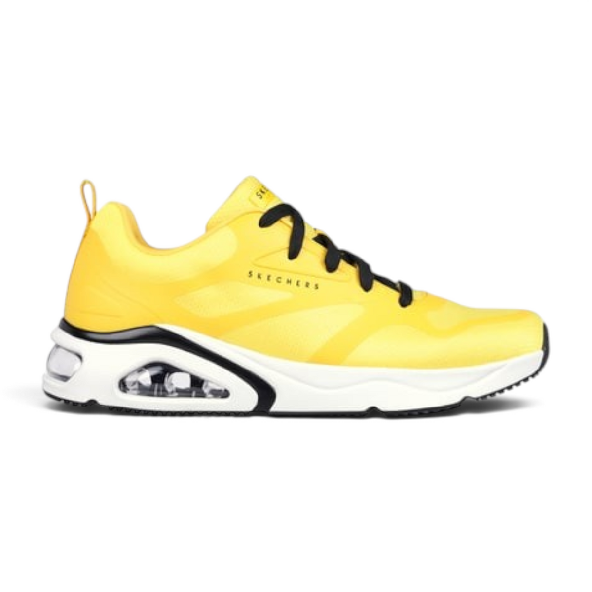 FRG Skechers Tres-Air Uno yellow sneakers with black laces and visible Skech-Air airbag midsole
