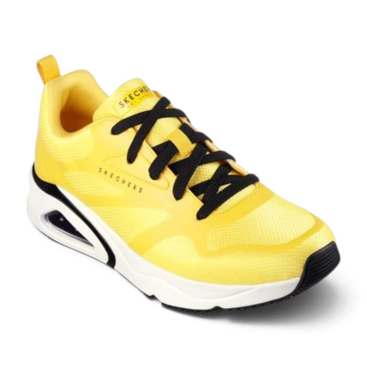 FRG Skechers Tres-Air Uno yellow sneakers with black laces and visible Skech-Air airbag midsole