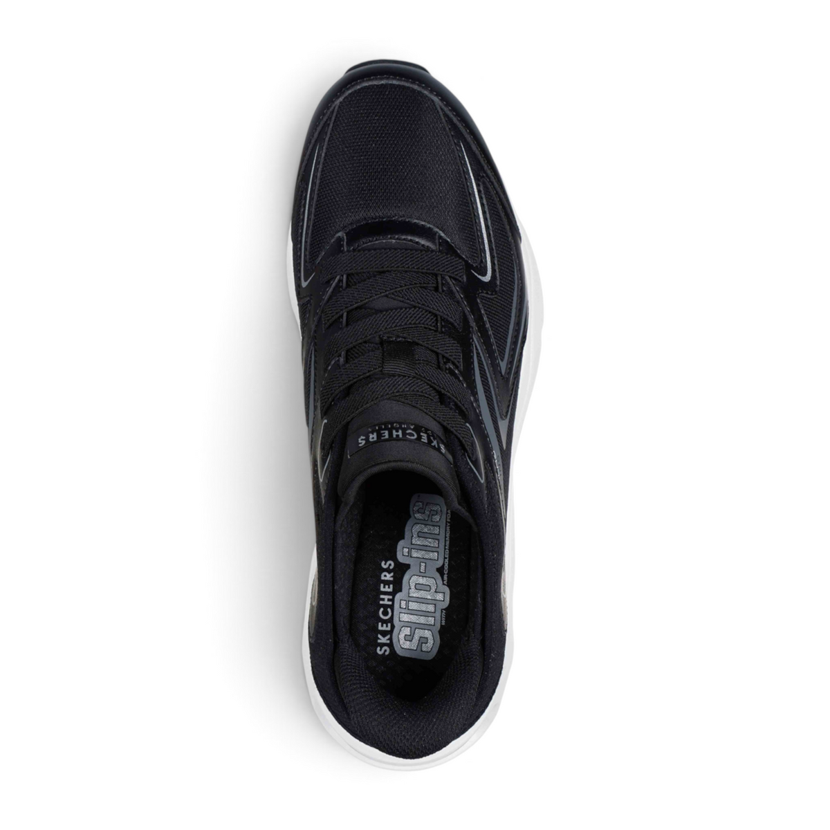 FRG TRES-AIR UNO VISION-AIRY SL black slip-in athletic sneakers with a white cushioned sole, top-down view.