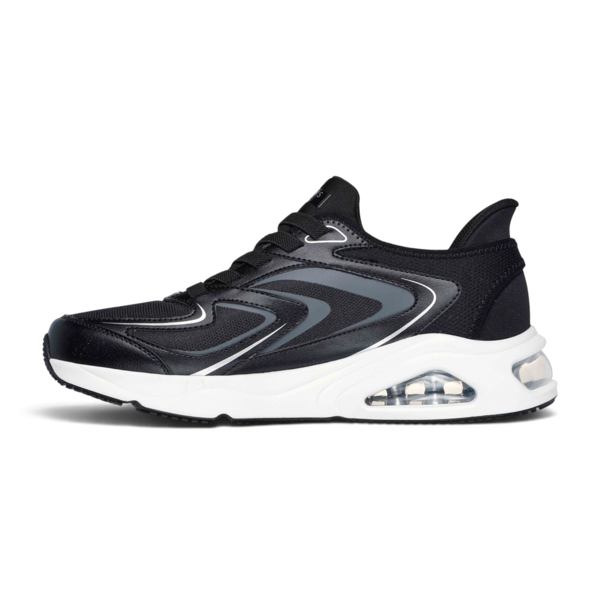 FRG TRES-AIR UNO VISION-AIRY SL black athletic sneaker with mesh upper and visible air cushioning in the white sole
