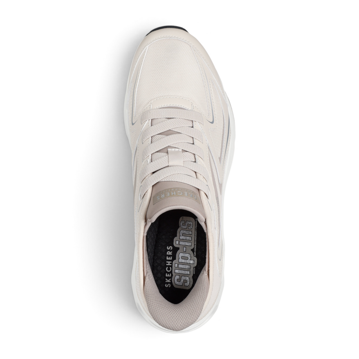 FRG SKECHERS Street Tres-Air Uno Slip-ins sneaker in beige with a top-down view showing the cushioned interior
