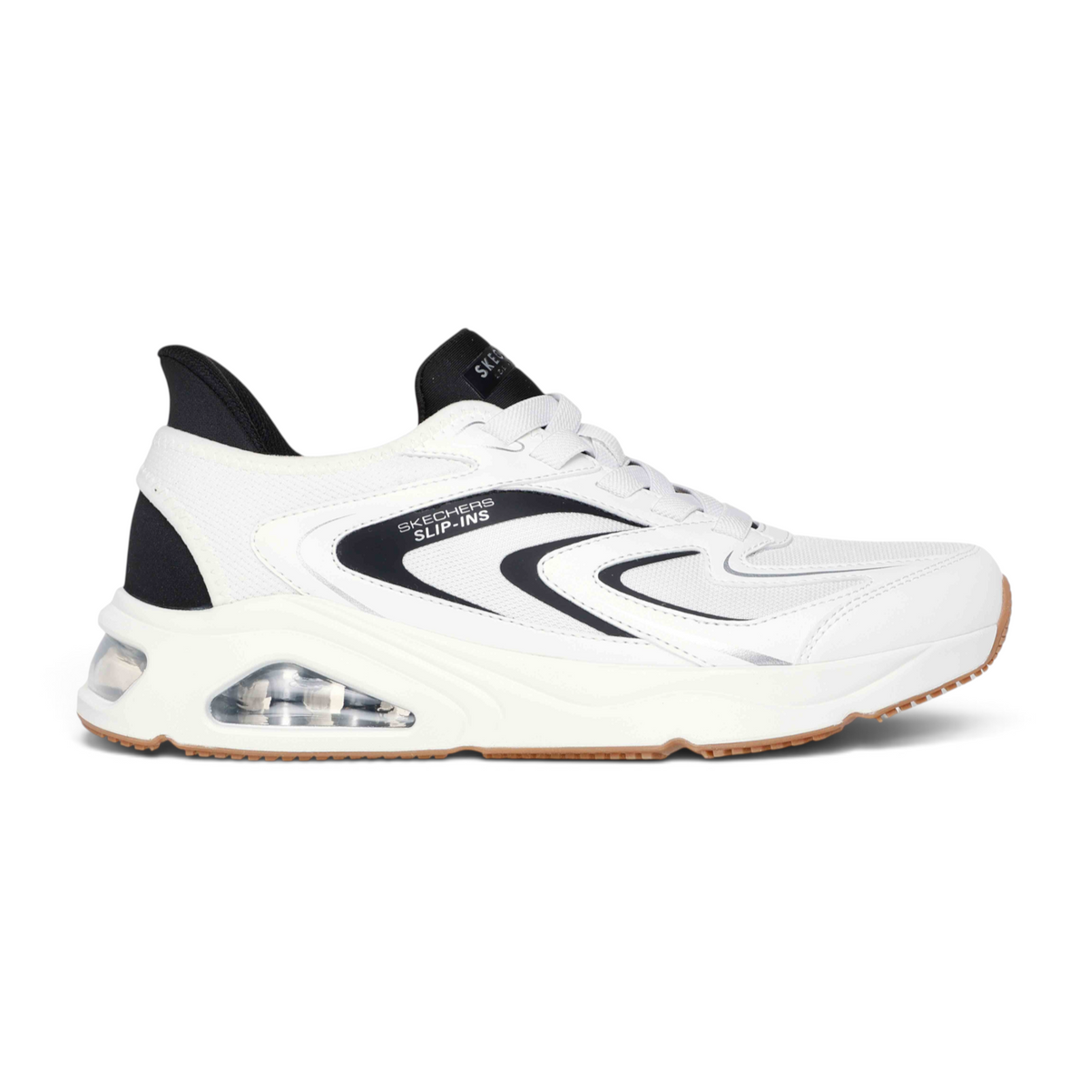 FRG TRES-AIR UNO VISION-AIRY SL white slip-in sneaker with black accents and visible air-cushioned heel