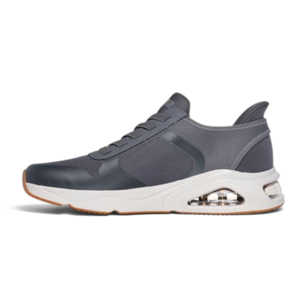 FRG TRES-AIR UNO NECESSAIRY grey athletic sneaker with mesh upper, white cushioned midsole, and gum rubber outsole.