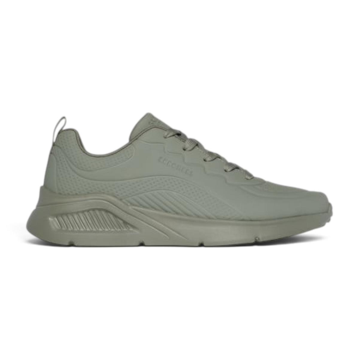 FRG UNO LITE olive green deboss durabuck lace-up fashion sneaker with a chunky sole and textured side detail