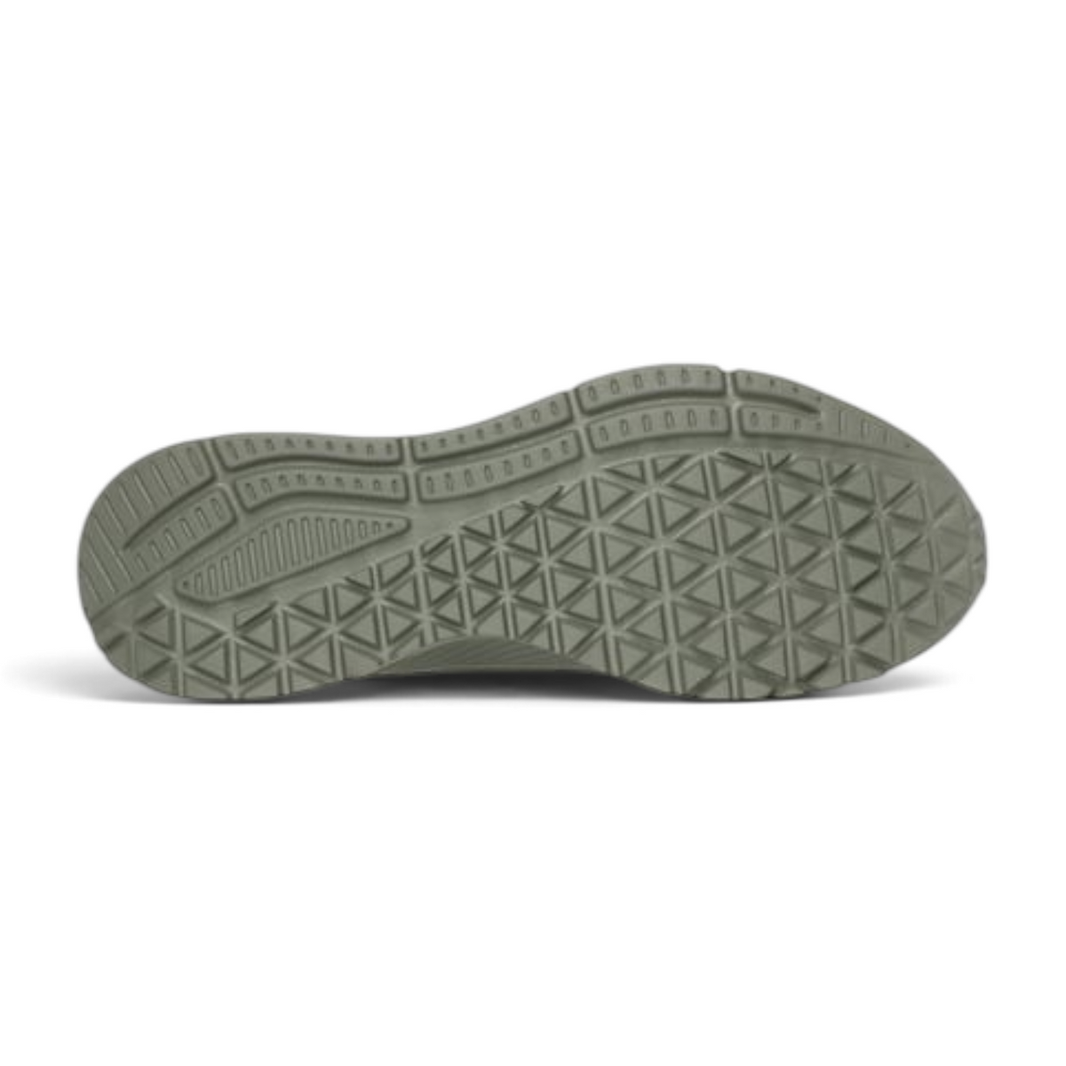 FRG UNO LITE - LIGHTER ONE sneaker showing the olive green textured rubber outsole with triangular grip pattern