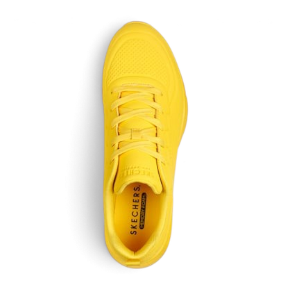 FRG UNO LITE yellow deboss durabuck lace-up fashion sneaker with memory foam insole, top-down view