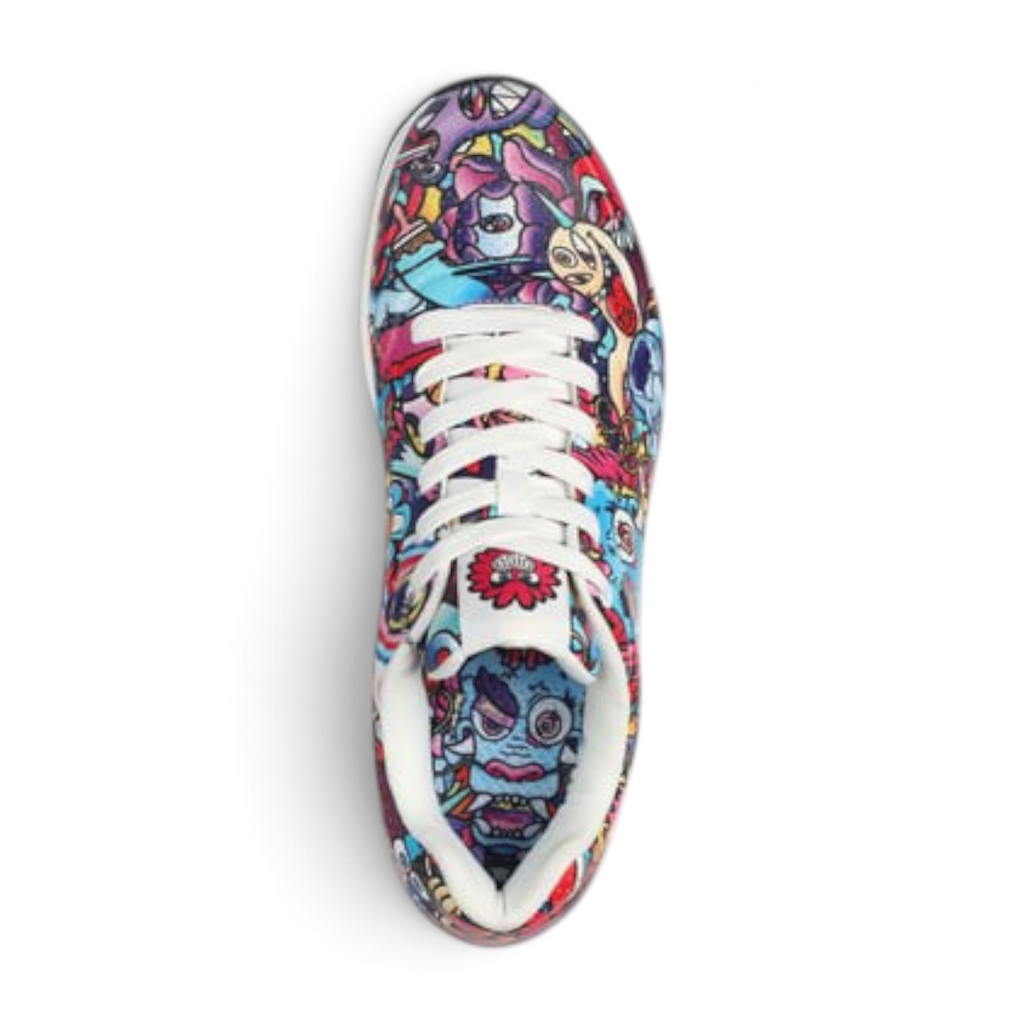 FRG VEXX UNO COLOR DOODLE sneaker featuring a vibrant, multi-colored cartoon doodle print and white laces.