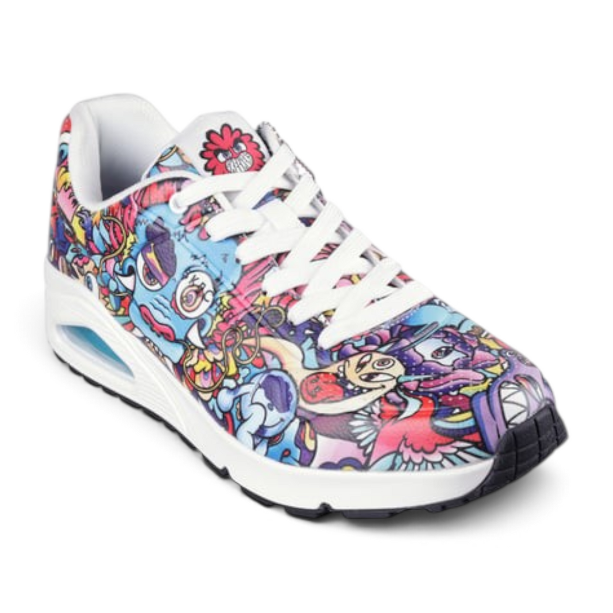 FRG VEXX UNO COLOR DOODLE sneaker featuring a vibrant multi-colored cartoon doodle print and white laces