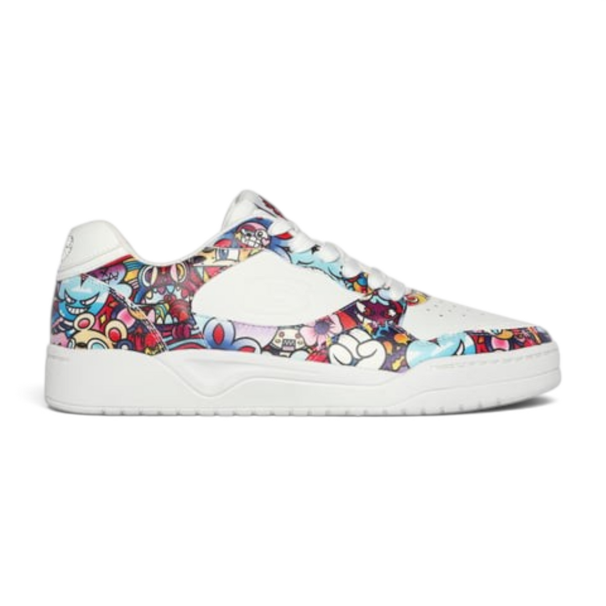 FRG VEXX Koopa Volley doodle sneakers featuring vibrant multi-colored cartoon character art on white leather base