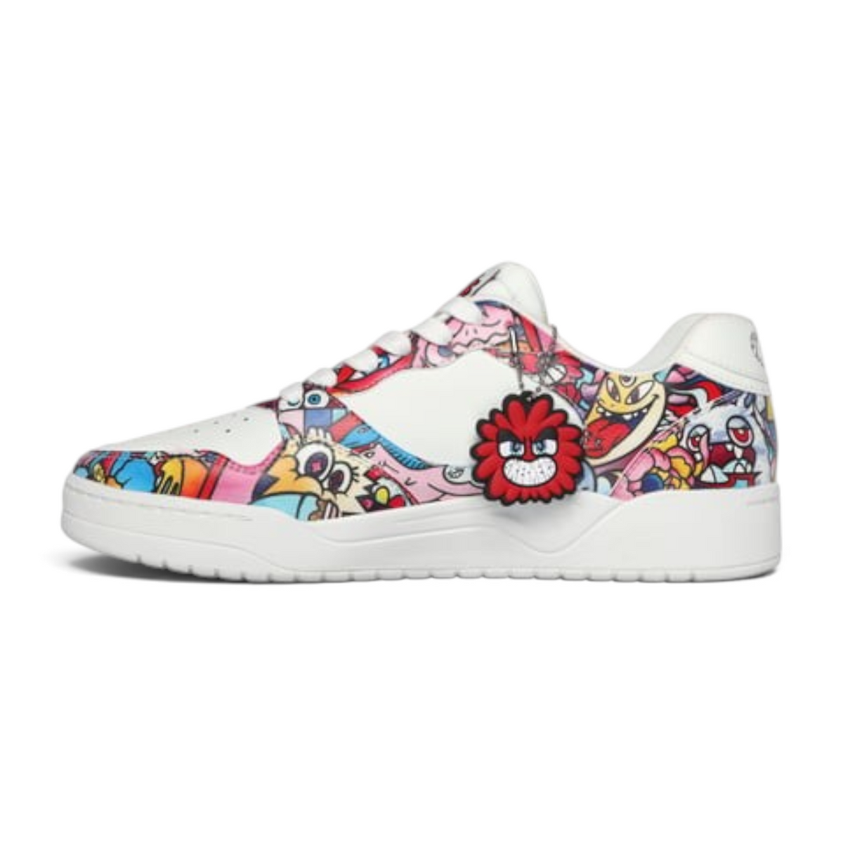 FRG VEXX Koopa Volley doodle print sneaker in white with colorful cartoon graphics and a red character charm
