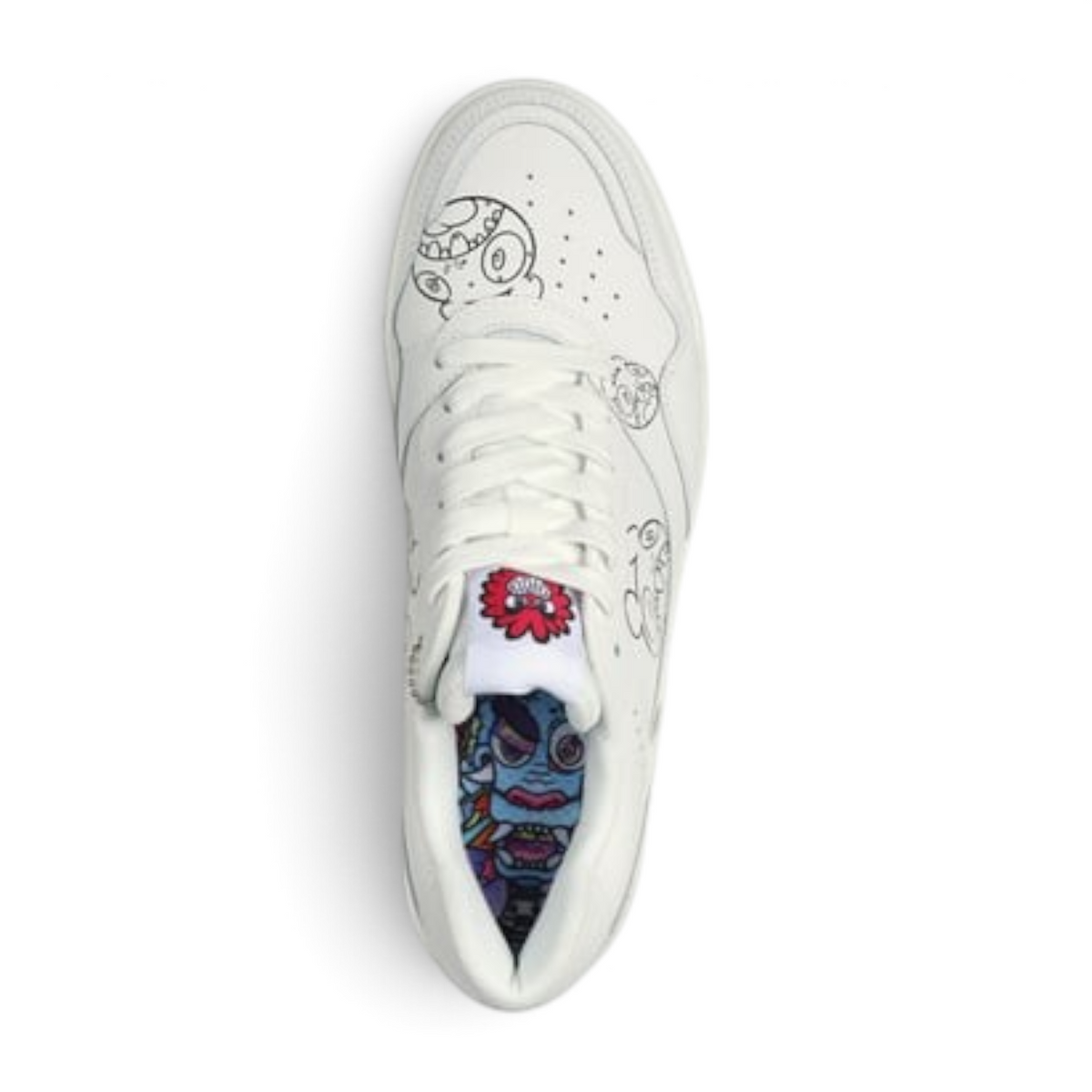 FRG VEXX KOOPA VOLLEY VEXX GASP white sneaker with black doodle art and colorful graphic insole