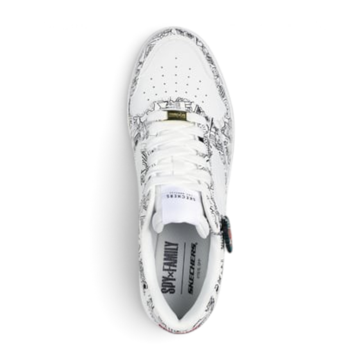 FRG KOOPA SPY X FAMILY white sneakers featuring black and white manga print panels and lace-up closure
