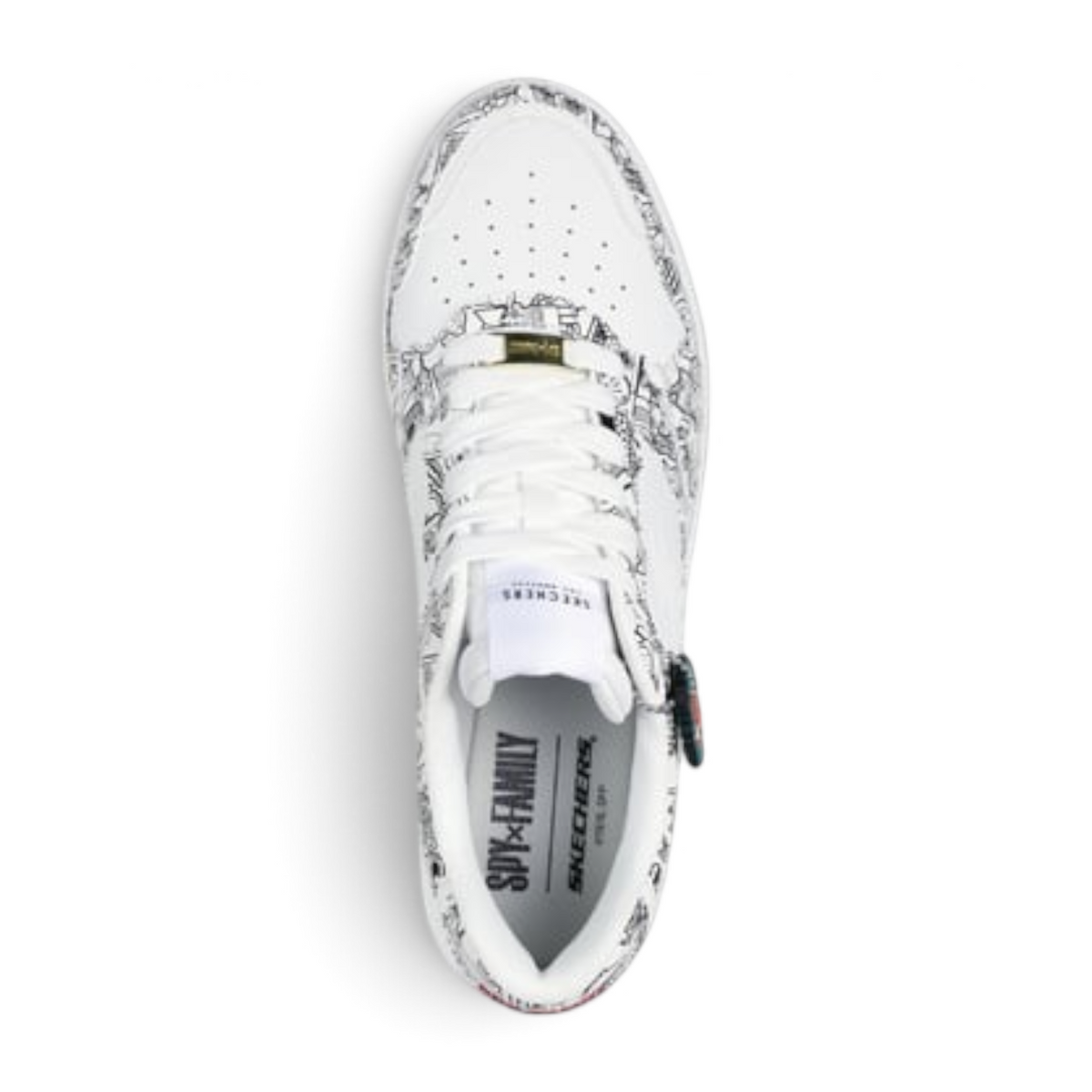 FRG KOOPA SPY X FAMILY white sneakers featuring black and white manga print panels and lace-up closure