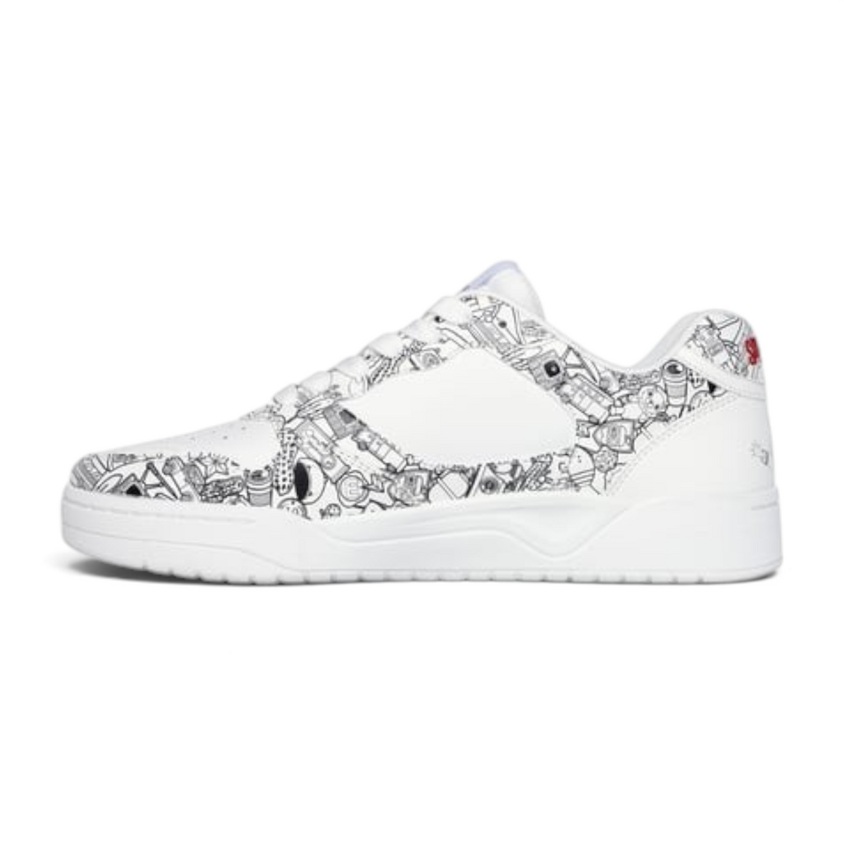FRG KOOPA Spy x Family white low-top sneakers featuring black and white anime character graphic prints