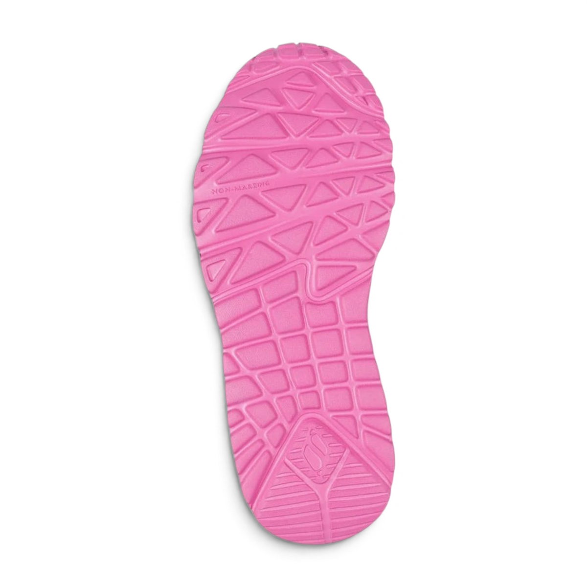 FRG Skechers x JGoldcrown Uno Lite kids sneaker bright pink non-marking rubber outsole bottom view