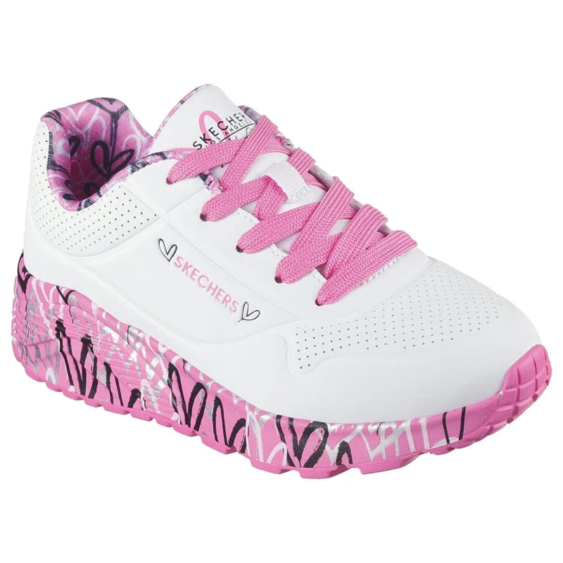 Kids' Skechers x JGoldcrown Uno Lite Lovely Luv White Hot Pink