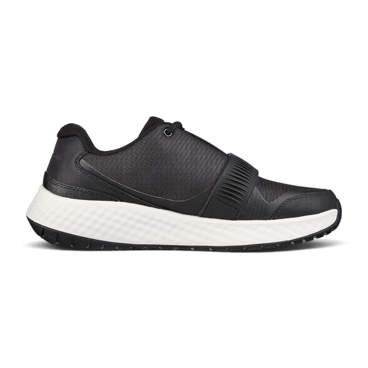 FRG Arch Fit Multi Sport black athletic sneaker with a thick white cushioned midsole and midfoot strap