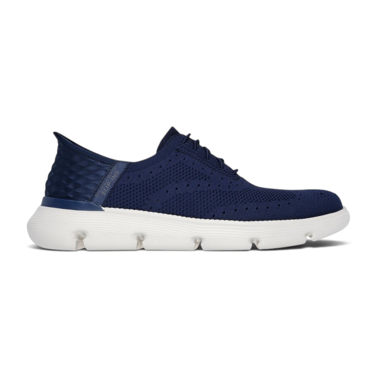FRG Skechers Garza Palma navy wingtip slip-in shoe with engineered knit upper and white cushioned sole