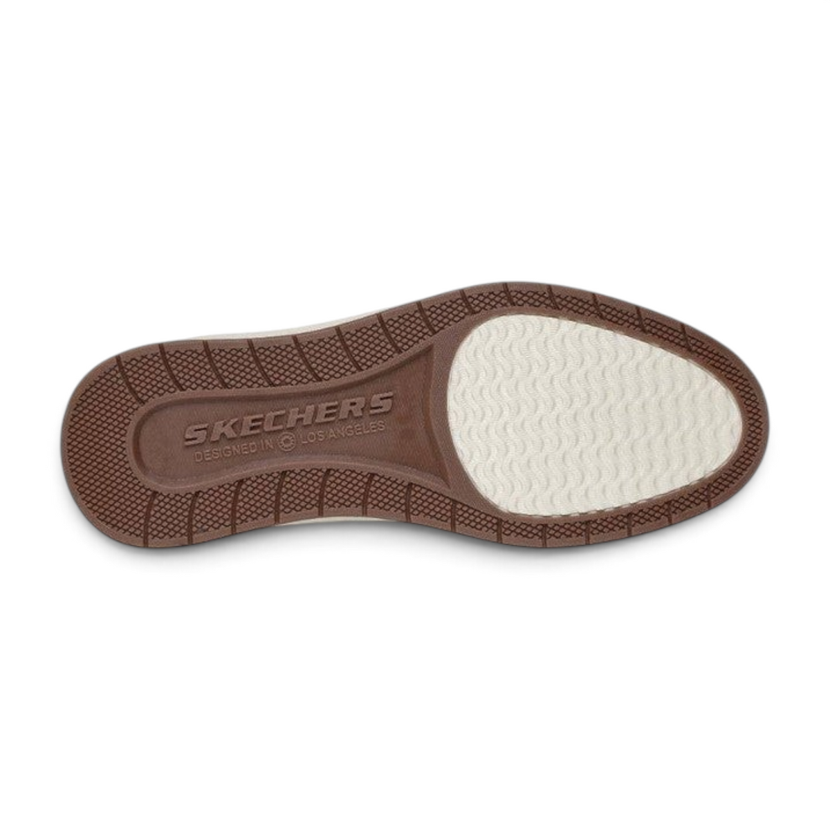 FRG Skechers Slip-Ins Burkett-Durand sneaker outsole in brown and white with textured grip pattern