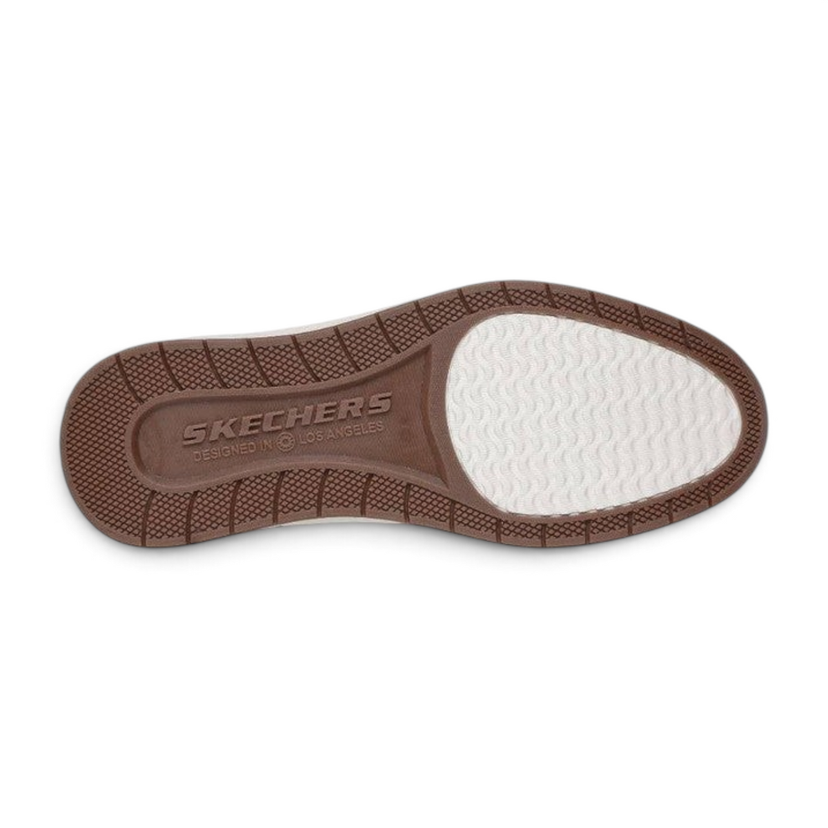 FRG Skechers Burkett-Durand-Grey slip-on shoe showing the brown and white textured rubber outsole