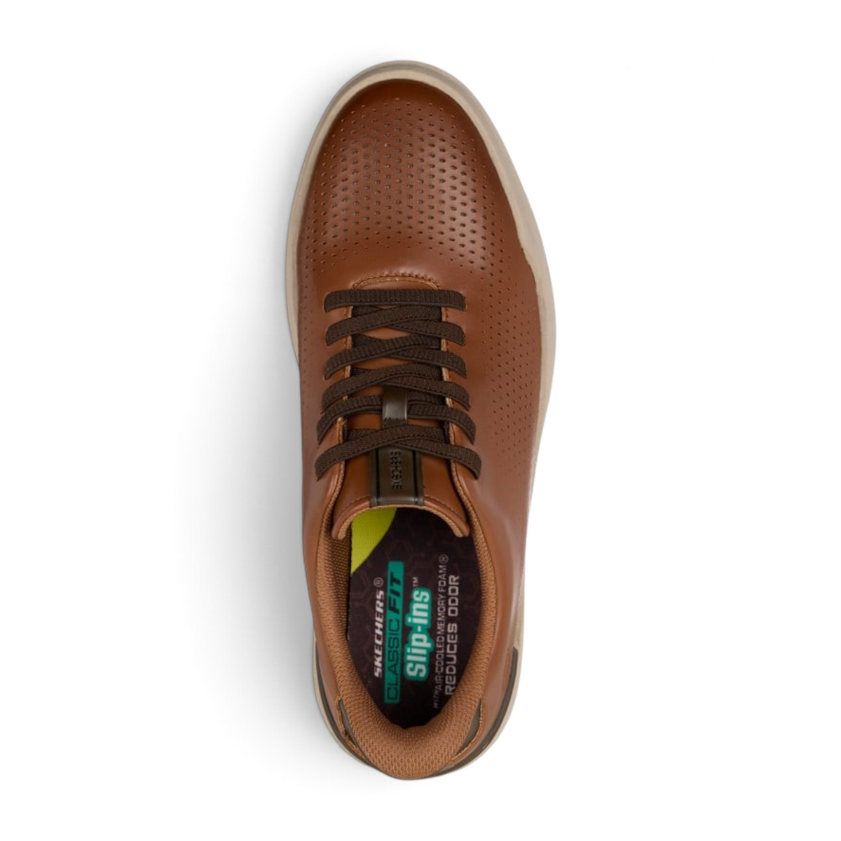 FRG Skechers Owen Connell brown perforated synthetic slip-on sneaker with stretch laces and memory foam insole