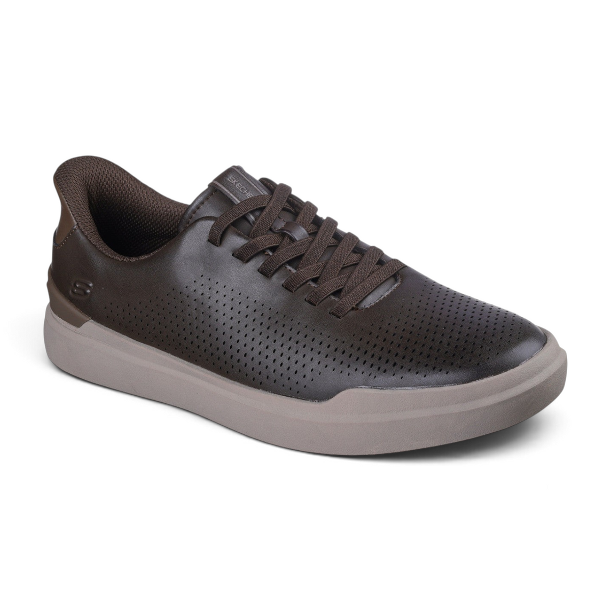 FRG OWEN - CONNELL dark brown perforated leather sneaker with a light brown rubber sole and lace-up closure