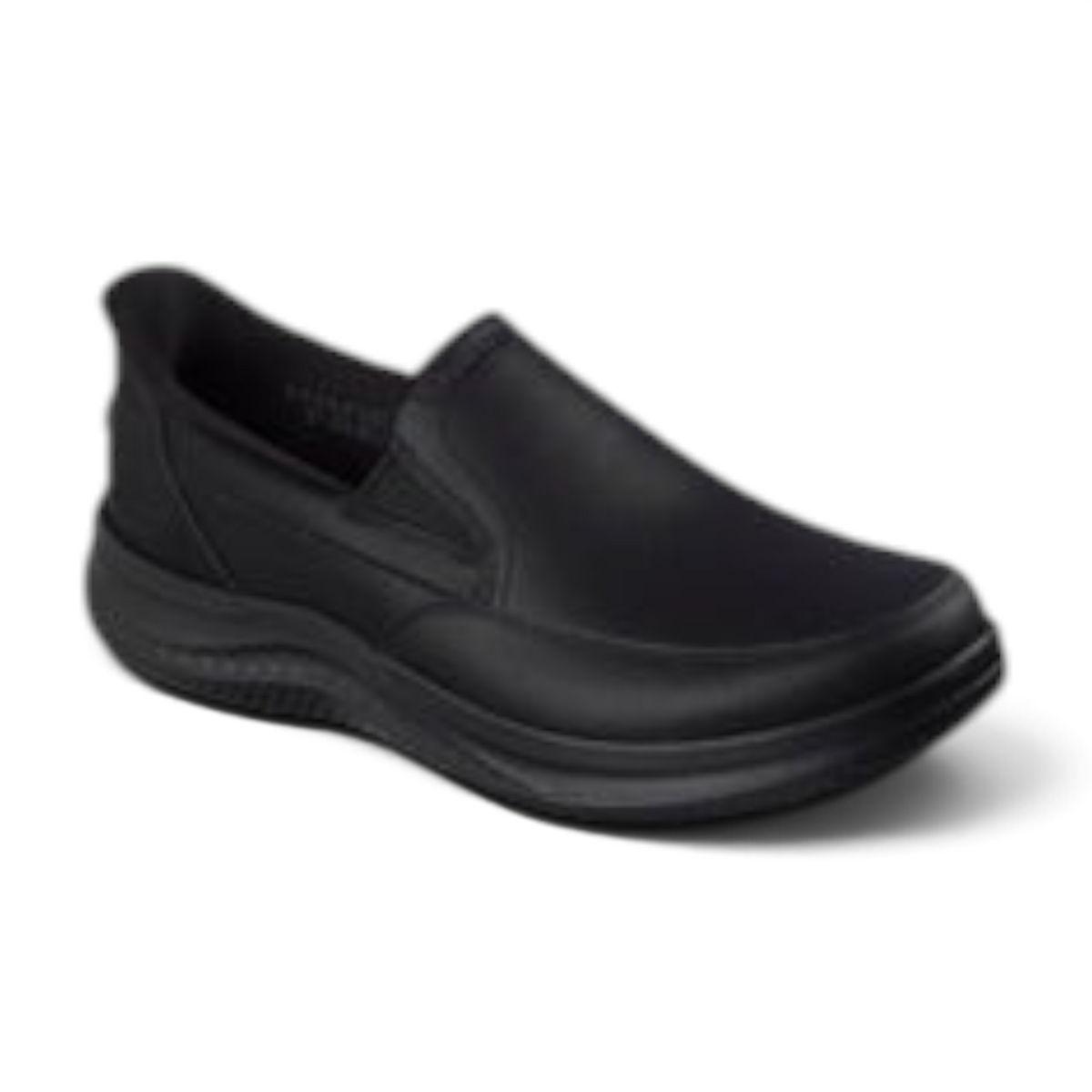 FRG Skechers Hasting Rowell black slip-in moc-toe loafer with cushioned memory foam insole and heel pillow