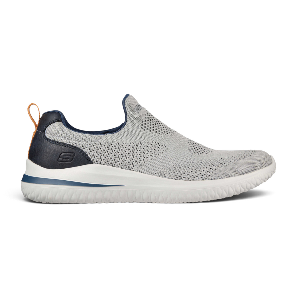 FRG Skechers Delson 3.0 Fairfield grey vegan mesh slip-on sneaker with memory foam insole and white rubber sole