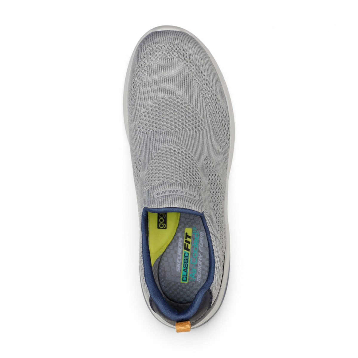 FRG Skechers Delson 3.0 Fairfield grey vegan mesh slip-on sneaker with cushioned memory foam insole, top view