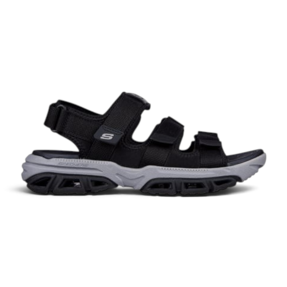 FRG ATLAN BODIE black athletic sandals with adjustable hook-and-loop straps and a grey cushioned sport sole
